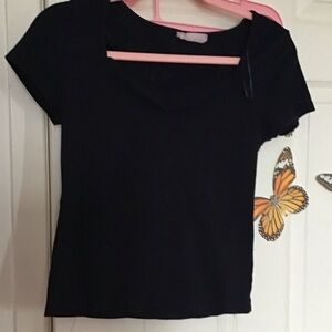 Pink Rose Black Short Sleeve Top